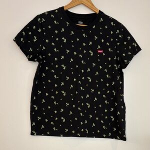 Levi's Black Tee with Green Floral Design